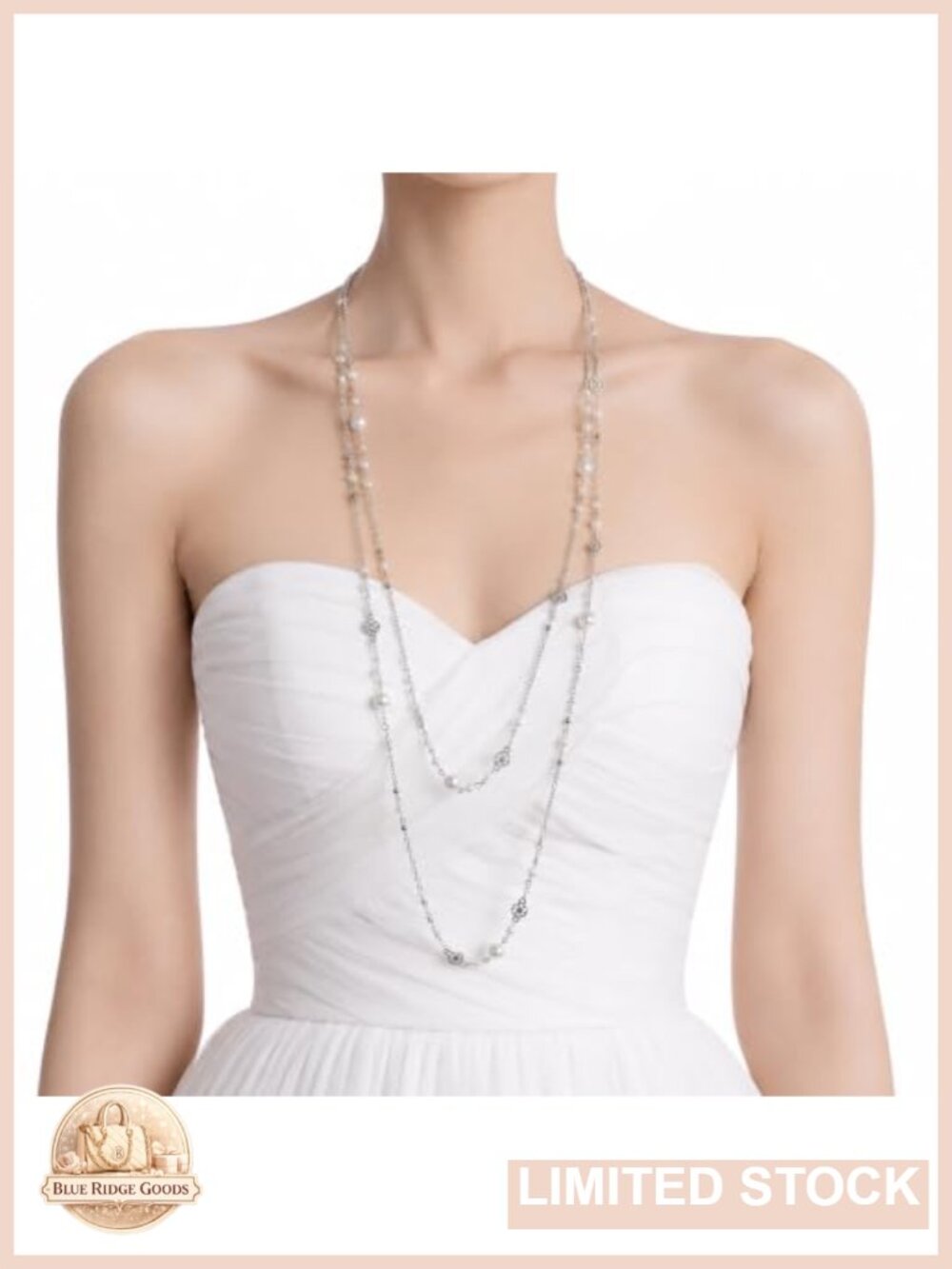 Long Pearl Strand Necklace Silver Tone Layered 31.4 in Women Jewelry